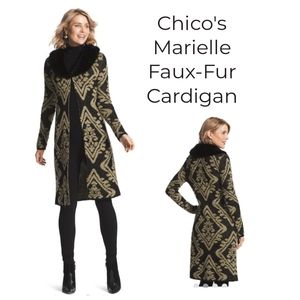 Stunning Chico's Marielle Faux-Fur Long Open Cardigan